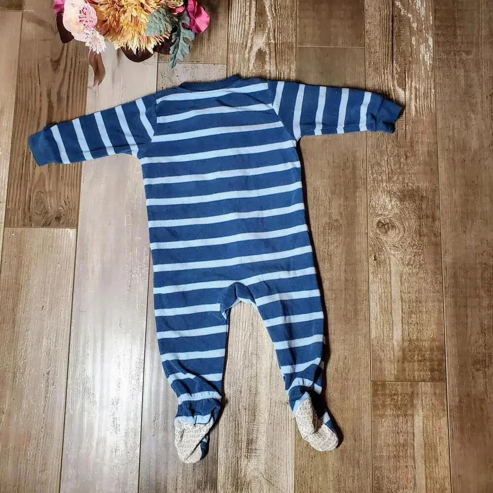Carter's Size 12m Fleece Footed Pajamas Blue Striped Moose
